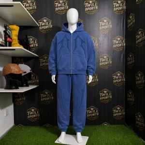 Sudadera con capucha azul para hombre, con cremallera, de forro polar, corte regular, diseño geométrico, informal, para invierno, con bolsillo frontal de algodón, lavado ácido - Product Image 5