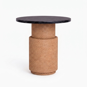 Table basse ronde avec plateau en marbre et base en liège, meubles modernes pour salon, structure en bois - Product Image 1