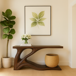 Mesa Consola Moderna Artesanal de Madera Maciza Natural, Mesa Decorativa para Sala de Estar, Entrada de Hotel o Recibidor, Mesa de Entrada Curva - Product Image 4