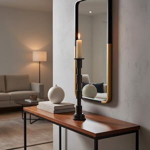 Modern <b>Black</b> Metal <b>Candlestick</b> <b>Holder</b> Featuring A Stacked Segmented Column Design And Round Shape For Home Decoration - Product Image 6