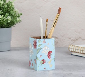 <b>wooden</b> organizer Sheet Flower Print & Blue Finished Modern Magazine <b>Rack</b> & File Organizer For Home Office Desk Pen Pencil table - Product Image 1