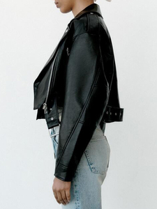 Chaqueta de Moto Unisex GURUNA-Z-INDUSTRY de Cuero PU Negro, Corte Ajustado, Cierre de Cremallera, Cuello Camisero, Manga Regular, Estilo Otoñal - Product Image 4
