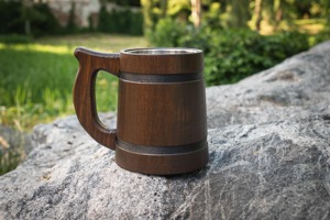 Chope à boire en bois de style Viking, fabriquée à la main : Chope rustique Viking avec doublure en acier inoxydable - Product Image 3