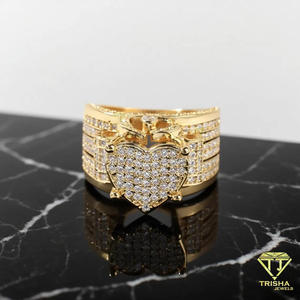 Bague en Moissanite en forme de cœur pour femme, plaquée or jaune, sertie pavé, bague de promesse ou de fiançailles, cadeau - Product Image 3