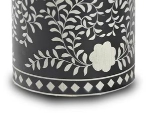 <b>Black</b> Bone Inlay Coffee <b>Table</b> <b>Round</b> <b>Side</b> <b>Table</b> Floral Pattern Living Room Accent <b>Table</b> - Product Image 2