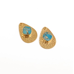 Bleu Turquoise Mohave pierre précieuse plaqué or texturé à la main larme motif Unique connecteur pour bijoux à bricoler soi-même faisant des fournitures - Product Image 3