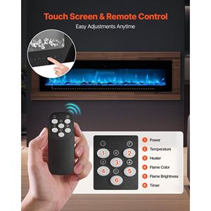 Chimenea Eléctrica Empotrada de 72 Pulgadas para Montaje en Pared, 1500W, Llama Ajustable, Control Remoto, Temporizador, Brillo Ajustable - Product Image 5