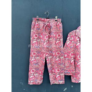 Conjunto de pijama de algodón con estampado floral para mujer, manga larga, informal, holgado, de dos piezas, largo completo - Product Image 2