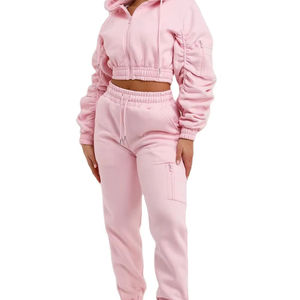 Conjunto Deportivo de 2 Piezas para Mujer, Sudadera Corta Estilo Vintage, Pantalones Joggers, Felpa Transpirable 100% - Product Image 6