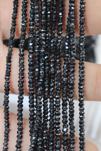 Natural Faceted Black Spinel Rondelle Beads <b>3mm</b> Machine Cut Black Spinel for Jewelry Making - Product Image 4