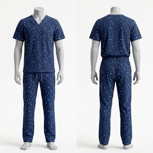 Mens Christmas Printed <b>Scrub</b> Set 180 GSM 95 Polyester 5 Spandex Light Blue Sublimation Custom Logo Medical <b>Uniform</b> - Product Image 6