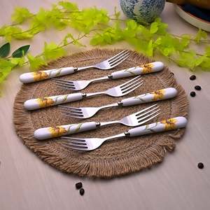 Ceramic & Steel Sunray Floral <b>Forks</b> Set of 6-for Fruit Dessert Home & Restaurant Tableware for Back to School - Product Image 5