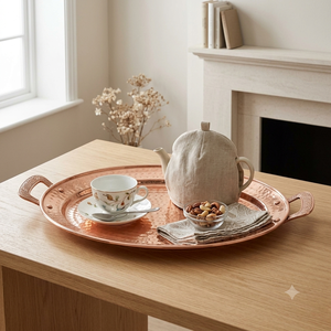 Plateau de service ovale en cuivre martelé fait main avec poignées en laiton, grande assiette de présentation alimentaire, vente en gros pour la maison, l'hôtel et le restaurant - Product Image 3