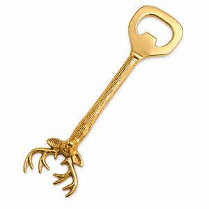 Abridor de Botellas con Cabeza de Ciervo de Metal con Logotipo Personalizado al por Mayor, Abridor de Tapas de Cerveza de Aleación de Zinc Dorado Vintage, Accesorios de Bar de Lujo - Product Image 1