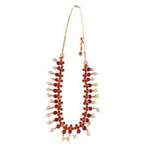<b>Ruby</b> Stone Studded Floral Antique Style Fine Jewelry <b>Necklace</b> Set - Product Image 2
