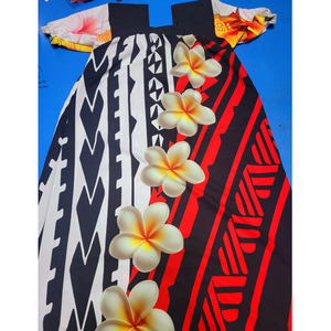 Vestido midi con cuello cuadrado personalizado de Micronesia, con estampado floral tribal polinesio, disponible en todos los colores y tallas. - Product Image 4