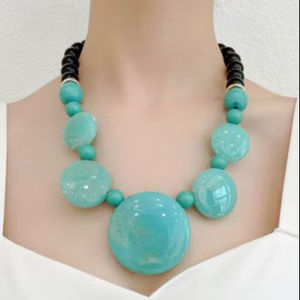 Handmade Resin Craft Beaded Necklace Irregular Shape Yellow White Fashion Statement Jewelry Accessory - Product Image 4