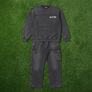 Men Charcoal Gray Crewneck Sweatshirt Cargo <b>Sweatpants</b> <b>Set</b> Casual Streetwear Matching Clothes Oversized Jogger <b>Set</b> - Product Image 5