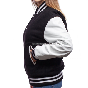 Chaqueta Universitaria Unisex de Lana, Negra con Mangas Blancas, Corte Regular, Cuello Alto, Personalizable con Letras, Ecológica, Transpirable, para Invierno - Product Image 4