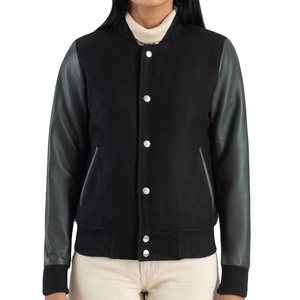 Chaqueta Varsity de Moda para Mujer, Estilo Bicolor, Chaqueta de Béisbol Elegante, 100% Lana, Ecológica, Resistente al Viento, para Invierno - Product Image 1