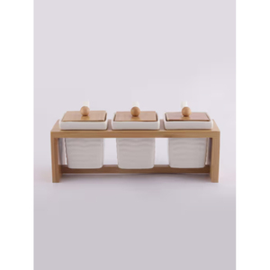 Caja de almacenamiento de alimentos de madera elegante con bandeja y contenedores con tapas herméticas para la conservación de alimentos en la cocina, caja de almacenamiento apilable - Product Image 1