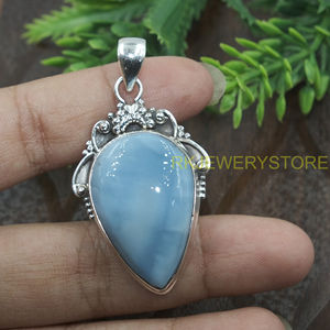 Blue <b>Opal</b> Teardrop Gemstone Pendant 925 Sterling Silver Handmade Vintage Style Jewelry Boho Statement <b>Necklace</b> Gift For Women - Product Image 5