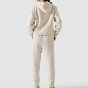 Conjunto Deportivo para Mujer Color Crema con Capucha, Manga Larga, Diseño Sólido, Sudadera Holgada Informal y Pantalones con Bolsillos Laterales - Product Image 2