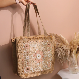 Sacs fourre-tout brodés de perles multicolores pour femmes, sac fourre-tout perlé fait main à poignée unique par Whimsy Art Craft - Product Image 1