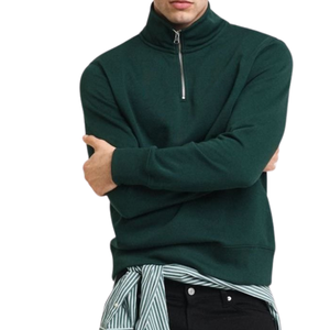Sweat-shirt à demi-zip pour homme de couleur verte premium, 100% coton molletonné 350 GSM, col montant, grandes tailles, avec faible MOQ - Product Image 3