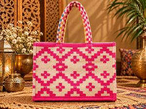 Handmade Cotton Durrie Book <b>Tote</b> <b>Bag</b> Ethnic Woven Solid Color <b>Large</b> Capacity <b>Zipper</b> Closure Casual Shopper Handbag for Women - Product Image 5