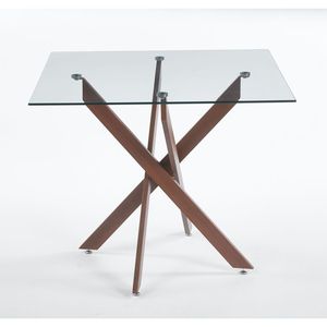 Tavolo da Pranzo Moderno Color Noce con Gambe Incrociate in Metallo e Piano in Vetro Temperato Salvaspazio per Cucina e Soggiorno - Product Image 6