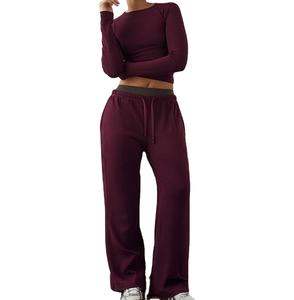 Pantalones de chándal personalizados para mujer con doble cintura, OEM/ODM, casuales, con cordón, cintura elástica, de lona, de pierna ancha, estilo jogger, de talla grande - Product Image 2