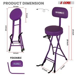 Taburete de guitarra metálico de 5 patas, silla acolchada de 3.15 pulgadas con respaldo, asiento musical plegable con reposapiés integrado - Product Image 5