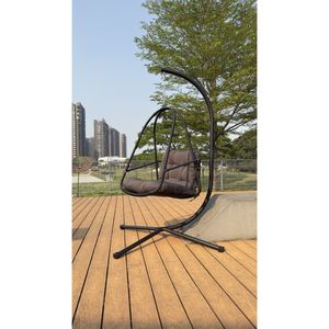 Sedia a dondolo a uovo con supporto a C per interni/esterni, in vimini e rattan, con cuscino incluso - Product Image 3