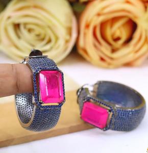 Magnifiques boucles d'oreilles créoles Kundan en laiton plaqué argent avec moissanite, tendance, qualité supérieure, pour femme - Product Image 4