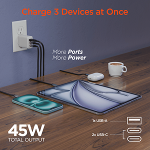 อะแดปเตอร์ชาร์จเร็ว SpeedBoost 45W USB-C PD Tri-Port GaN แบบติดผนัง รองรับ PPS พร้อมพอร์ต 3 ช่อง - Product Image 2