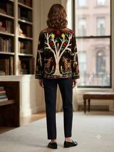 Chaqueta Suzani Marrón Oscuro para Mujer con Bordado Floral, Estilo Boho Chic, Prenda Exterior Étnica, Abrigo Artesanal de Inspiración Vintage - Product Image 2