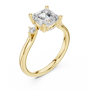 Anillo de Oro Amarillo de 14k con Diseño Minimalista Romántico, Oxidado, con Diamantes de Laboratorio de Corte Asscher Brillante y Corte Redondo en los Laterales, para Mujer - Product Image 5