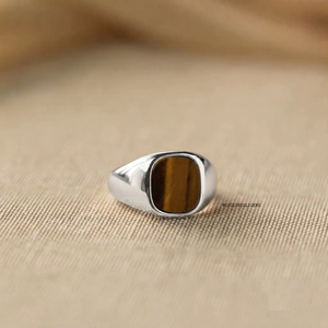 Men's <b>Tiger</b> <b>Eye</b> Signet <b>Ring</b> 925 Sterling Silver 18K Gold Plated Gemstone Wedding <b>Ring</b> - Product Image 3