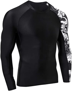 T-shirt Rash Guard à manches longues noir pour homme, imprimé Dragon Flower sur la manche droite, séchage rapide, Spandex/Polyester, pour BJJ, taille adulte, OEM - Product Image 3