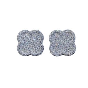 Pendientes de Botón de Trébol Chapados en Oro con Corte Moissanite de Lujo Estilo Hip Hop, Joyería de Alta Calidad para Regalo - Product Image 1