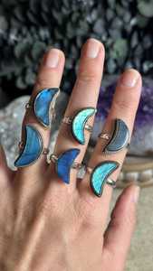 Blue <b>Labradorite</b> Moon <b>Ring</b> 925 Sterling Silver <b>Ring</b> – Moon Shape Gemstone Statement Jewelry - Product Image 1