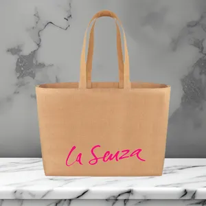 Sac fourre-tout en jute laminé naturel réutilisable avec poignées en jute Sac en jute écologique personnalisable avec votre logo imprimé en une couleur