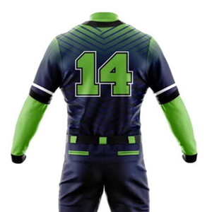 Maillot de baseball personnalisé sublimé pour homme, manches longues, rayé vert marine, numéro 14, évacuation de l'humidité, ensemble uniforme toutes saisons - Product Image 2