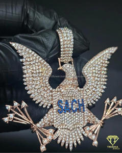 Pendentif Charm Aigle Hip Hop Plaqué Or Argent 925 avec Moissanite Cadeau Unisexe - Product Image 1