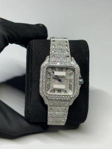 Top New Full White Gold Diamond Watch <b>Smart</b> Roman Dial Diamonds on Face Quartz Watches for Export Sale Hip Hop Diamond Watch - Product Image 1