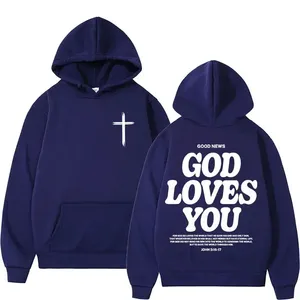เสื้อฮู้ดผู้ชายพิมพ์ลายตามสั่ง God Loves You เสื้อฮู้ดคริสเตียนสตรีทแวร์ เสื้อฮู้ดคริสเตียนแบบสั่งทำ เสื้อฮู้ดโอเวอร์ไซส์ลายกราฟิกสำหรับผู้ชาย - Product Image 4