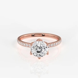 Bague de fiançailles en diamant de laboratoire taille ronde 1,20 carat, or jaune 14K, pavé 6 griffes, solitaire taille portugaise, bague de mariage - Product Image 6