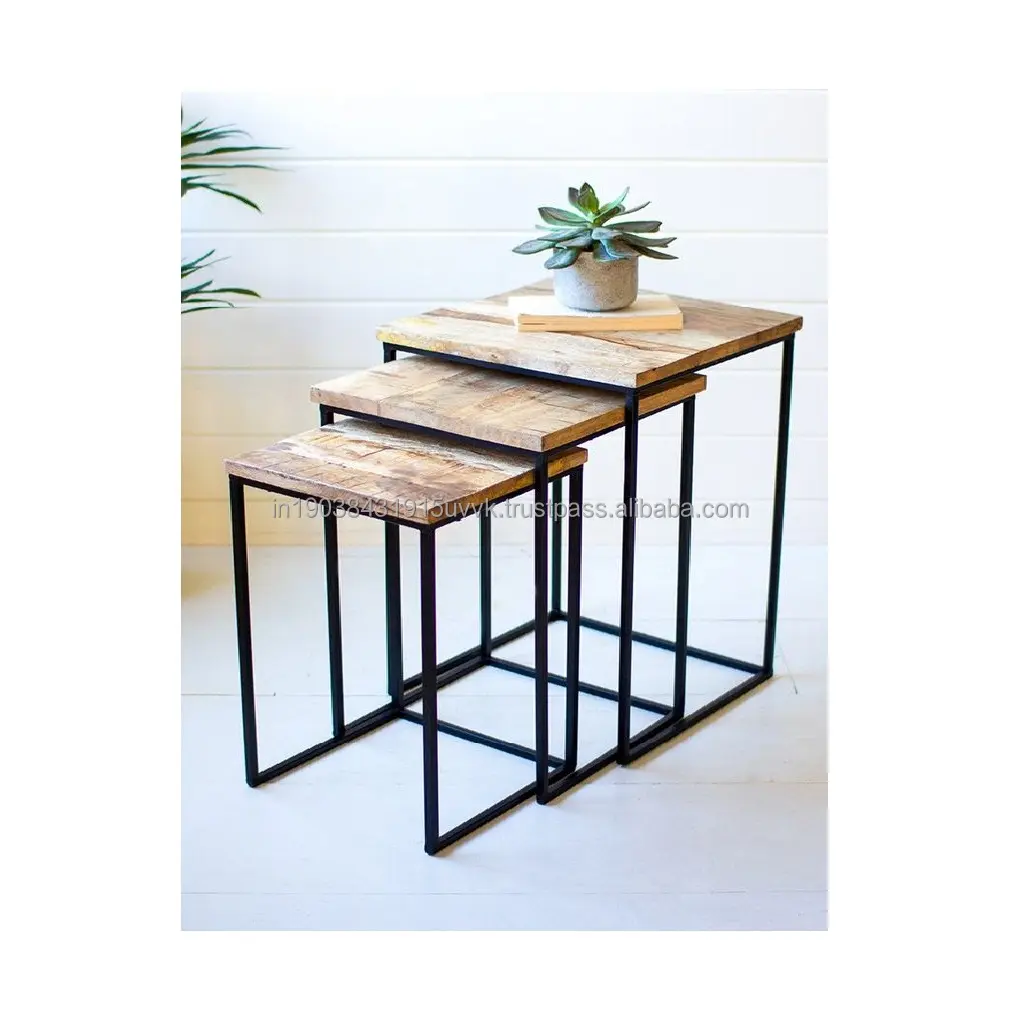 Wholesale Supplies Nesting Tables At Factory best Discount top Metal And Wooden Rectangular Display Top Retro Nesting Tables