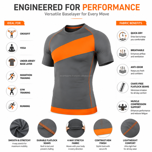 OEM Custom Men Short Sleeve Breathable <b>Thermal</b> Layer Compression Athletic Fit Quick Dry Running Gym <b>Shirt</b> - Product Image 3
